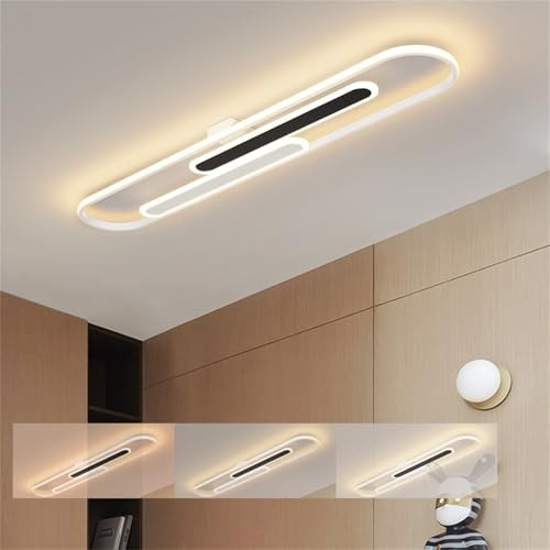 TZSMUM Moderne LED Dimmbare Deckenleuchte Linear Aluminium Acryl Deckenlamp Elliptisch 3 Farben Kronleuchter Für Küche Esszimmer Flur Wohnzimmer 2700K/4500K/6500K Innenbeleuchtung (Schwarz,80CM)