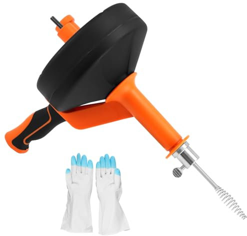 QWORK® Desatascador Tuberias 7.5 m, Espiral de Limpieza de Tuberías con Guantes, Desatascador Tuberias Doble Uso, para Cocina, Baño, Fregadero