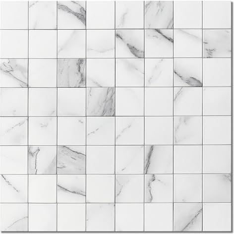 M MOFIT Marble Tile Stickers Peel and Stick Wall Tiles,Self Adhesive Sticky Tiles for Kitchen Walls Bathroom Waterproof(10PCS,White)