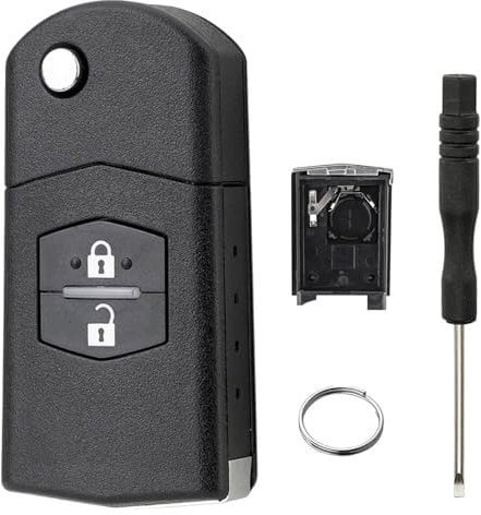 Bubuny 2 Buttons Flip Car Key Fob For Mazda 2 3 5 6 RX8 MX5 Remote Key Fob with Screwdriver Removal Tool, Side Battery Holder