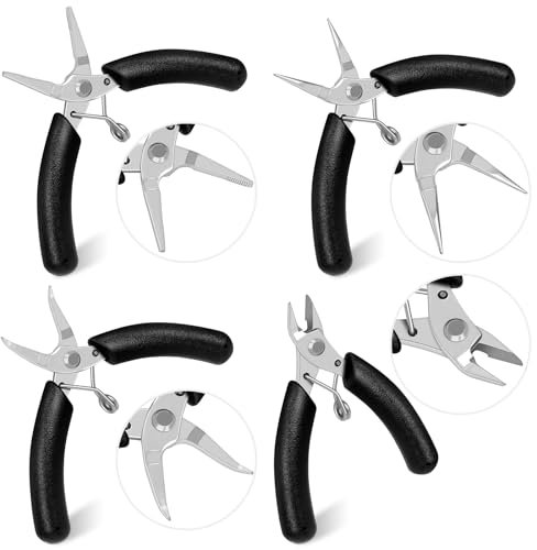 Glarks 4pcs 88.7mm Mini Jewelry Pliers Kit, Including Needle Nose Pliers, Round Nose Pliers, Bent Nose Pliers, Wire Cutters, Professional Jewelry Making Tool Kit for Jewelry Repair