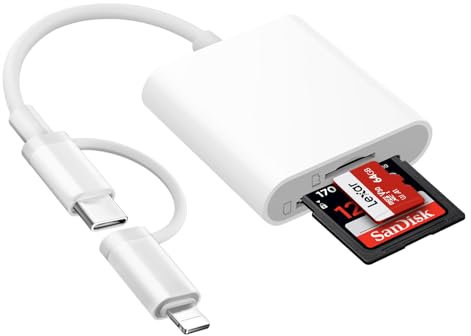 Lettore Schede SD per iPhone, 2 in 2 Adattatore per Lettore di Schede SD USB C, Lettore di Schede di Memoria SD per Schede SD/SDHC/SDXC/MicroSD, SD Card Reader per iPad/iPhone15/MacBook/Tablet/Huawei