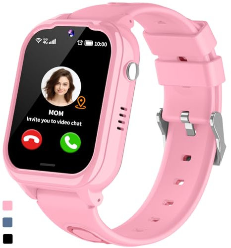 JUBUNRER 4G Montre Connectée Enfant 4G GPS Appel Vidéo SOS Podometre Marche Étanche Réveil Caméra Jeux Cartes d'apprentissage Calculatrice Musique Traceur GPS Enfant Tracker Cadeaux- Fille Garcon