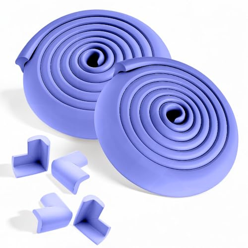 4M Foam Strip & 8 Corner Guards for Baby & Kids Safety - Edge Protection with Adhesive Tape, 2x 2M Strips, Easy Install, UK Shipping (Purple)