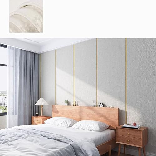 Lot de 4 panneaux de papier peint en lin pour isolation thermique et phonique - Décoration d'intérieur pour chambre à coucher, salon, cuisine et TV - Blanc - 65 x 280 cm