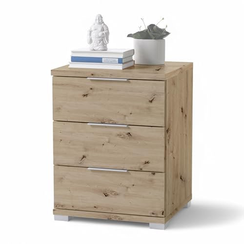 Stella Trading SMILLA Nachttisch in Artisan Eiche Optik - Moderner Nachtschrank mit Schubladen und viel Stauraum - 46 x 61 x 42 cm (B/H/T)