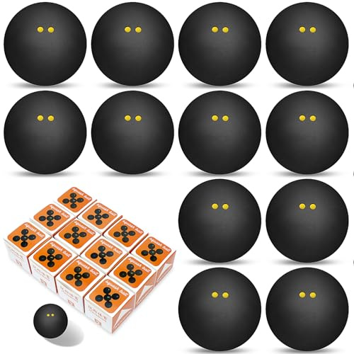 12 Stück Squashbälle 38 mm Doppelter gelber Punkt Professioneller Squash Kleiner Sportball Gummi Squashbälle für Training Praxis Wettbewerb