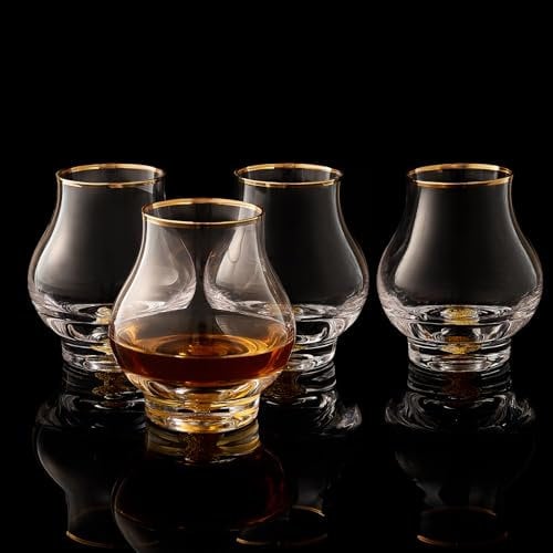 DUJUST 【Neues Design 2025】 Whiskygläser 4er Set (205 ml), Kurvenreich Whiskey Gläser mit 24K Blattgoldflocken, luxuriöse Snifter glas für Brandy/Cognac/Bourbon/Tequila/Scotch, BPA-frei und bleifrei