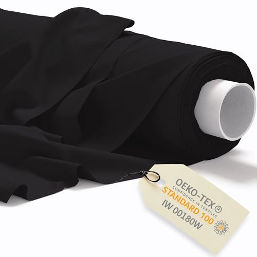 DreamRoots Baumwollstoff Meterware 160cm breit 145 g/m² - Stoffe zum Nähen Meterware - Polsterstoff - Leinwand, Segeltuch Stoff - Gardinenstoff - Molton, Schwarz