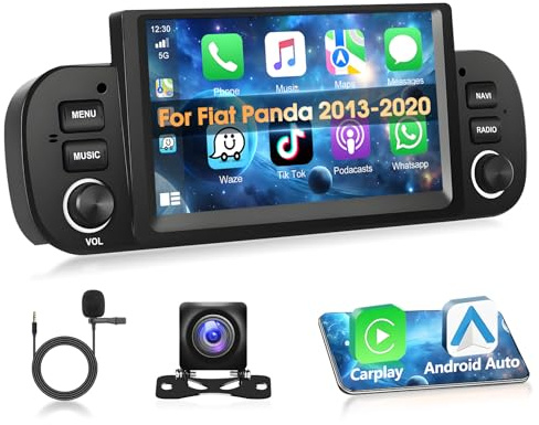 Autoradio Android Motorsi per Fiat Panda 2013-2020, Android 15 A-pple CarPlay Android Auto Radio 2G+64G supporto DAB+, Uscita Video OBD2, EQ GPS, WiFi, Telecamera di Retromarcia AHD 720P, Microfono