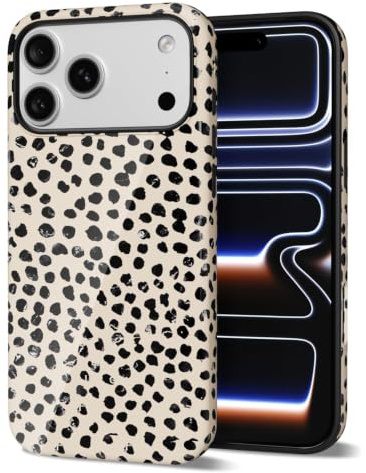 Svanove Cheetah Print Phone Case for iPhone 17 Pro Max, Girly Cute Leopard Case for Women, Luxury Trendy Retro Animal Print Design, Aesthetic Pattern Hard Shell Plastic Cover, Beige Polka Dots