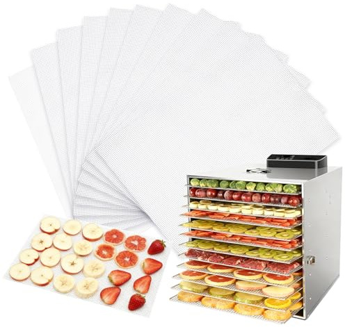 KQDRAVINE 10 Stück Dörrfolie für Dörrautomat, 20×30cm Silikon Dehydrator Blätter, Antihaft Dampfmatten Leicht zu Reinigen, Wiederverwendbar Dörrfolie, Dehydrator Matten für Obsttrockner