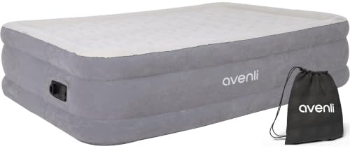 AVENLI Luftbett Queen-Size 203x152x46cm, Gästebett 2 Personen, integrierte Elektropumpe, BeamRest, beflockt, bis 300 kg, grau, mit Tragetasche
