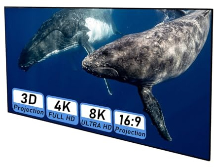 60-inch Projector Screen, Fixed Frame and Wall-mounted, 16:9 3D 4K/8K HD TV, White Movies Screen for Indoor Outdoor Home Theaters, Offices