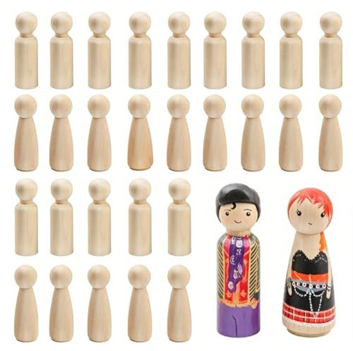 30 Stück Holzfiguren zum Bemalen, Holzkegel 55mm Unvollendete Spielfiguren Holz Unbemalte Holzfiguren für Diy Kunsthandwerk Farbe Geschnitzt Geburtstag Dekoration