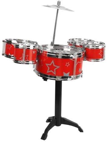 HUSHUI Kit de Batterie de Jazz pour Tout-Petits, 5 Tambours, 1 Cymbale, 2 Baguettes de Batterie, Matériau ABS, avec Assemblage Facile pour L'éducation Musicale des Enfants, (Rouge)