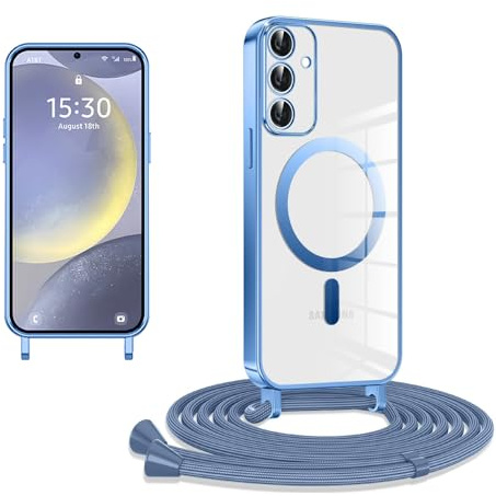 CaseLover Magnetische Handyband für Samsung Galaxy S26 5G Hülle mit Band, Klare Silikon Necklace Handyhülle mit Kordel zum Umhängen Stossfest mit Kameraschutz Bumper Handy Schutzhülle Case, Blau