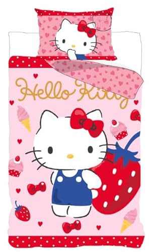 Hello Kitty Babybettwäsche 100x135 + Kissenbezug 40x60 Rosa Erdbeere Junge