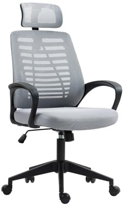 7H SEVEN HOUSE - Ergonomischer Schreibtischstuhl Taskmaster Pro, Kopfstütze, atmungsaktive Rückenlehne, verstellbare Höhe, neigbar, Lendenwirbelstütze, Armlehnen und Räder, Schwarz/Dunkelgrau/Hellgrau
