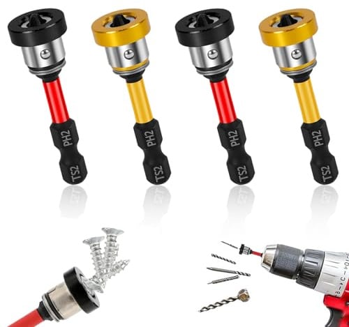 4 Pezzi Punte PH2 Magnetiche per Cartongesso | Bit Cacciavite 1/4 con Limitatore di Profondità | Punte a Posizionamento per Pareti a Secco e Avvitatori | Design Antiscivolo ad Alta Durezza