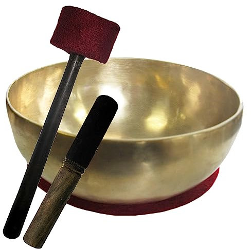 Klangschale XL3 THERAPIEKLANGSCHALE 3-teiliges Klangmassage-Set in Therapie-Qualität. Therapieklangschale ca. 3000g ca. 27-29 cm. Handarbeit (Nepal) mit Kissen, Holz-Leder-Klöppel. 70041