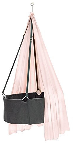 Leander Wiege - Babywiege grau inkl. Matratze und Deckenhaken - mit Himmel (Schleier) soft pink