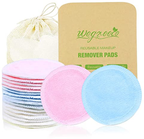 Wegreeco Bamboo Makeup Remover Pads 12 Pack with Laundry Bag - Chemical free Reusable Soft Facial and Skin Care Wash Cloth Pads - Wipes Face Clean (Bamboo Velour 3 Color)