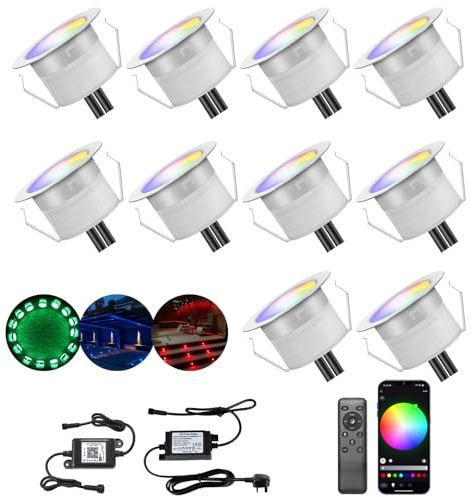 INDARUN RGB WiFi Led Decking Lights Waterproof IP67 Ø45MM 12V - Led Plinth Light Kits for Terrace/Patio/Path/Wall/Garden/Decoration, 10 Packs