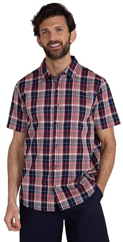 Mountain Warehouse Weekender Short Sleeved Mens Shirt - 100% Cotton Shirt, Lightweight Casual Top, Breathable, Comfortable - Spring Summer, Walking, Camping Dark Red S
