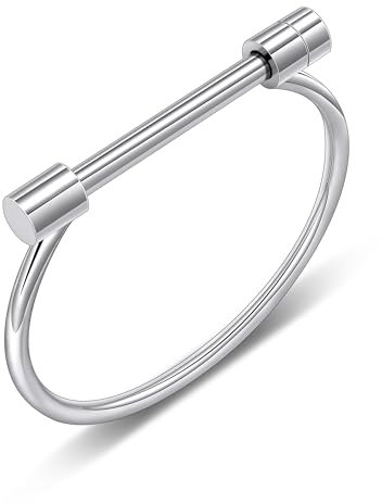 AILUOR Edelstahl D Form Armband Bar Schraube Armreif, Schäkel Hufeisen Neuheit Mode Armreif Armband Schmuck für Männer (Silber)