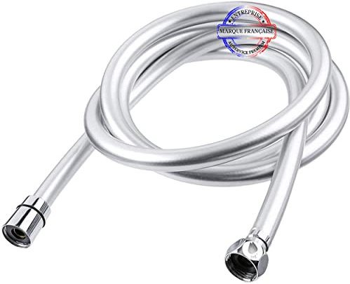 JaMoonLBV JmL® Tuyau de Douche de 1,75 M - Flexible Universel en PVC pour Pommeau de Douche, Anti-Torsion et Anti-Pliure, Embouts Laiton G1/2 - Résistant et Souple - Installation Facile Sans Outils