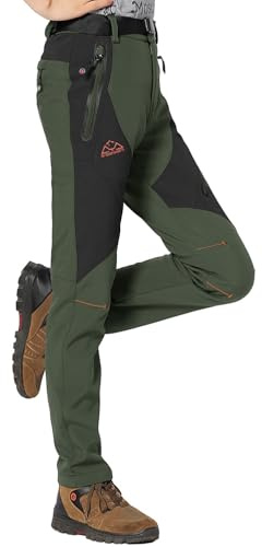 Rdruko Women's Hiking Pants Outdoor Waterproof Windproof Softshell Fleece Slim Snow Ski Pants(Green, US S)