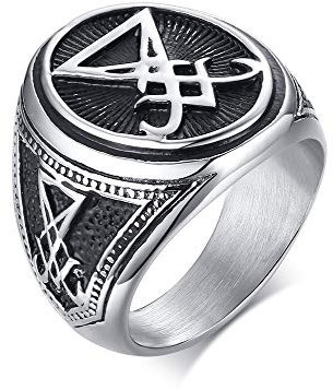 XUANPAI Siegel von Luzifer Siegel des Satans Symbol Siegelring Band für Männer Jungen, Talisman Amulett Schmuck, Größe 67