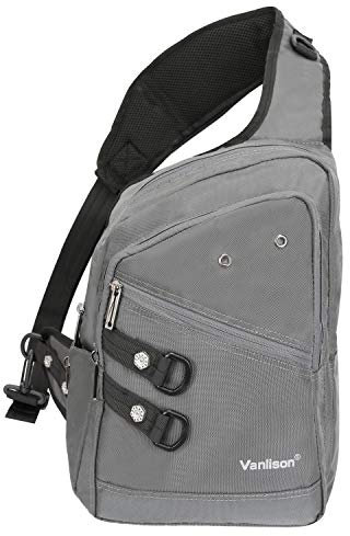 Vanlison Umhängetasche, kleiner Rucksack für Herren, Damen, Teenager, D-Grau (passend für 12-Zoll-Laptop), Large, Sling-Rucksäcke