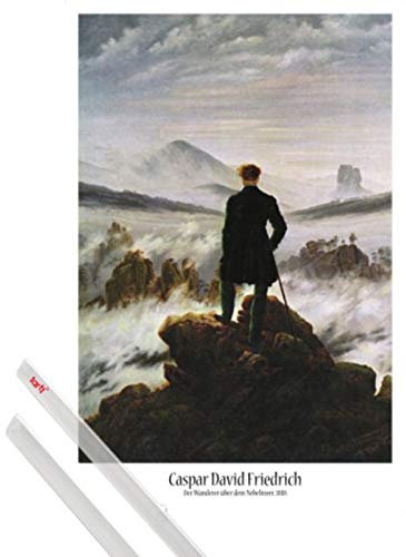 1art1 Caspar David Friedrich Plakat | Bild (91x61 cm) Der Wanderer Im Nebelmeer, 1818 + EIN Paar Posterleisten, Transparent