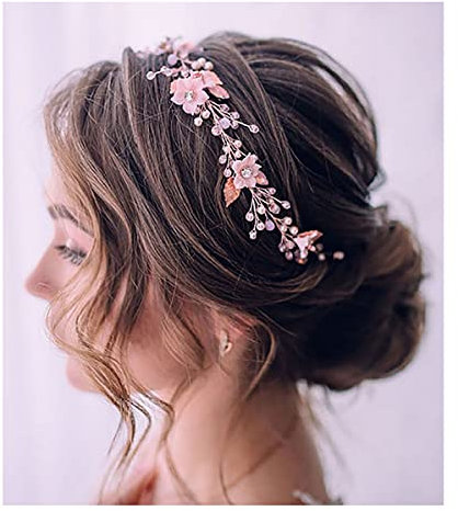 Unicra Serre-tête de mariée avec fleurs de vigne - Accessoire de cheveux pour femme et fille (or rose)