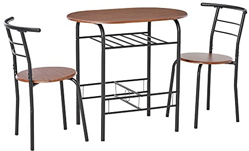 HOMCOM Juego de mesa moderna con 2 sillas altas y taburetes para comedor, juego de 3 muebles para ahorrar espacio para cocina, balcón, restaurante o bar, marrón y negro