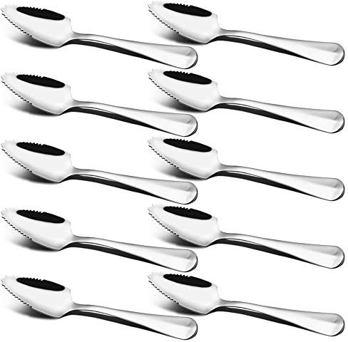 Set of 10, Grapefruit and Dessert Spoon, SourceTon Stainless Steel with Serrated Edge Spoons, 6-inch