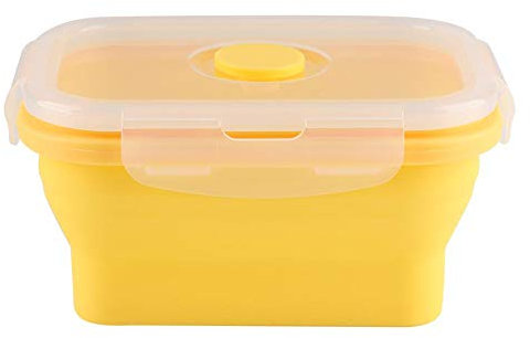 Aigend Brotdose - 3Colors 350ml Rechteck Silikon Bento Box Faltbare Brotdose Mikrowelle Lebensmittelbehälter(Gelb)