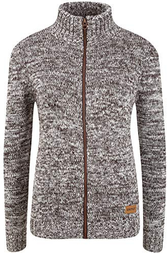OXMO OXPhenix Damen Strickjacke Grobstrick Cardigan Strickcardigan mit Stehkragen Reißverschluss 100% Baumwolle Regular fit, Größe:XS, Farbe:Coffee BEA (795973)