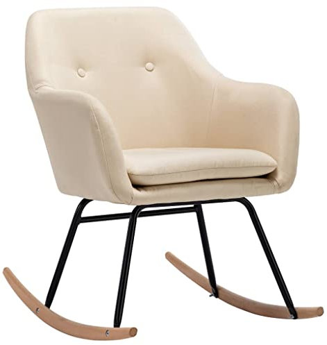 vidaXL Schaukelstuhl Schwingsessel Relaxstuhl Schwingstuhl Stuhl Polsterstuhl Wippstuhl Schaukelsessel Sessel Relaxsessel Creme Stoff