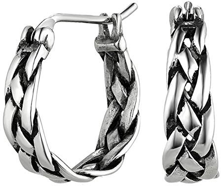 JewelryWe Geflochten Creolen Ohrringe Silber: Herren Damen Edelstahl Gewebt Gedreht Creolen Huggie Ohrringe Retro Halloween Ohrstecker Ohrschmuck Geschenk für Männer Frauen