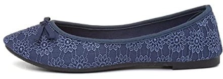 Lilley Gwen Womens Navy Lace Slip On Ballerina - Size 5 UK - Blue