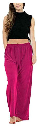 TrendyFashion - Pantaloni da donna con gamba larga e svasata, elasticizzati, elasticizzati, taglie forti Fucsia 22-24