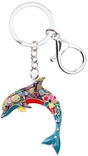 NEWEI Emaille Schlüsselanhänger Delfin Anhänger Meerestiere Ringe Deko für Damen Mädchen Kinder Tasche Geldbörse Charms Auto Geschenke