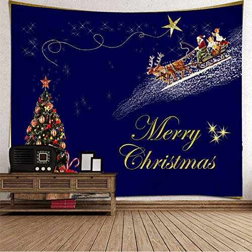 Banemi Ästhetische Wandteppich, Weihnachtsmann Geschenk Frohe Weihnachten Dunkelblau Polyester Gobelin Kleinkinder 350X256cm