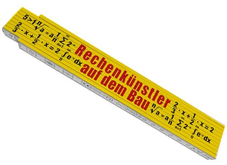 Rechenkünstler auf dem Bau Meterstab aus Holz in Rot-Gelb zum Thema Mathematik schöner Zollstock als Geschenk für Heimwerker die Formeln mögen