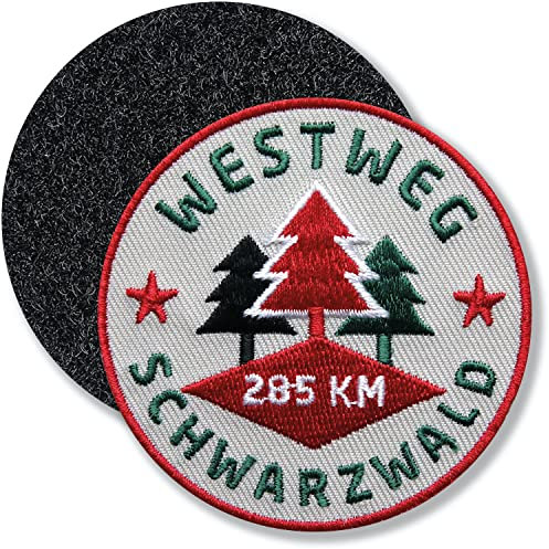 Westweg Schwarzwald/Klett-Patch gestickt rund/Klett Patch Patches Aufnäher Applikation zum aufnähen aufkleben auf Kleidung Rucksack Taschen