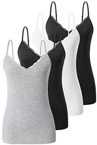 vislivin Débardeur pour Femme Caraco en Dentelle Débardeur à col en V Camisole Sangle Spaghetti Réglable Top Noir/Blanc/Noir/Gris L