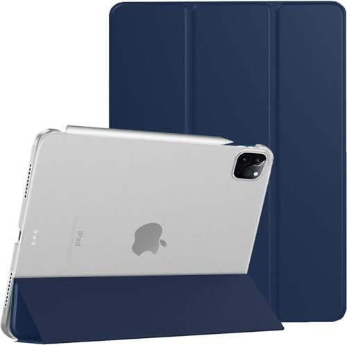 DuraSafe Cases per iPad PRO 12,9 4 Gen 2020 [iPad 12,9 Pollici 4°] A2229 A2069 A2232 A2233 Trifold Hard Smart PC Cover Posteriore Traslucido - Indigo